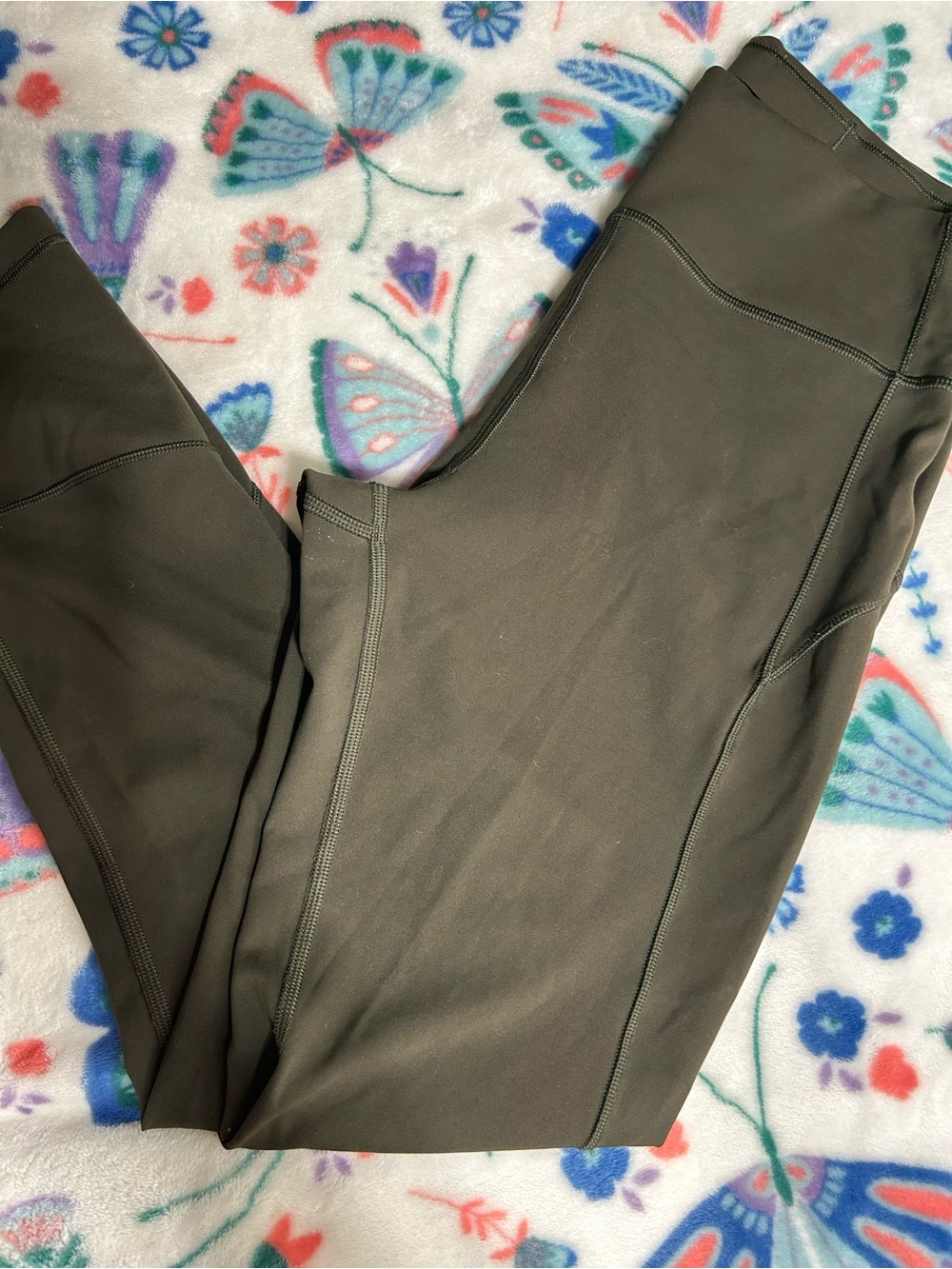 lululemon athletica Olive Green Leggings with Mesh Detail